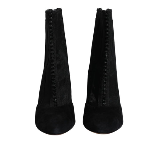 Dolce & Gabbana Black Mesh Stiletto Heels Ankle Boots Shoes LA12122-41