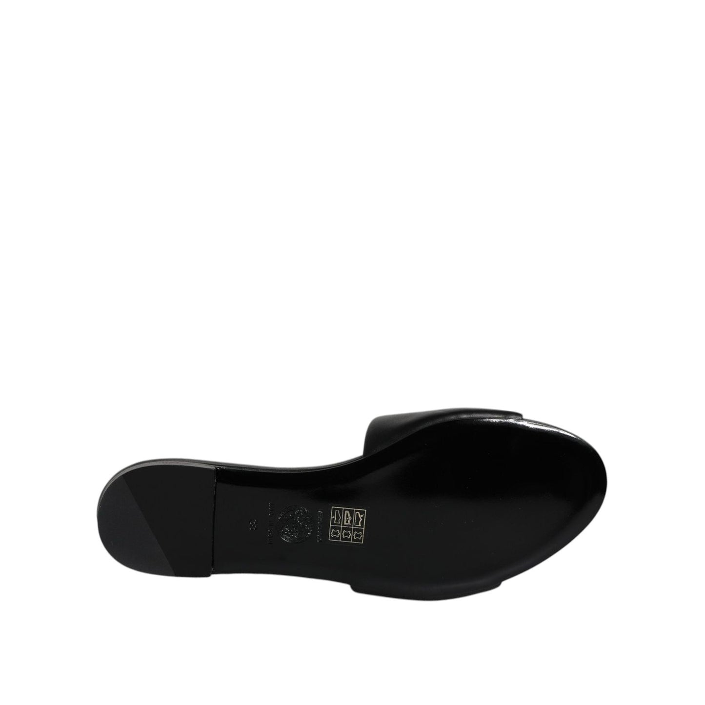 Versace Black Leather Logo Plaque Slip On Slides Flats Shoes LA12124-38