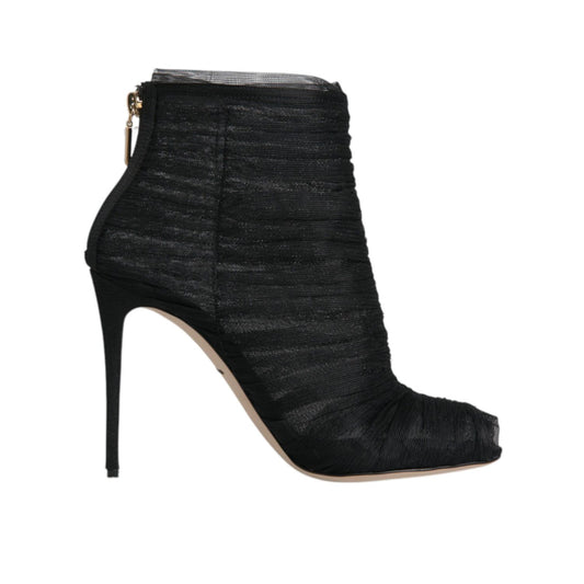 Dolce & Gabbana Black Mesh Stiletto Heels Ankle Boots Shoes LA12127-40