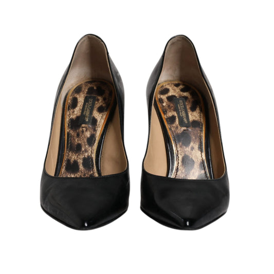 Dolce & Gabbana Black Calf Leather Stiletto Heels Pumps Shoes LA12140-38