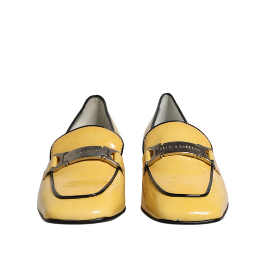 Dolce & Gabbana Yellow Leather Logo Plaque Slip On Mocassin Shoes LA12206-39