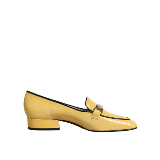 Dolce & Gabbana Yellow Leather Logo Plaque Slip On Mocassin Shoes LA12206-39