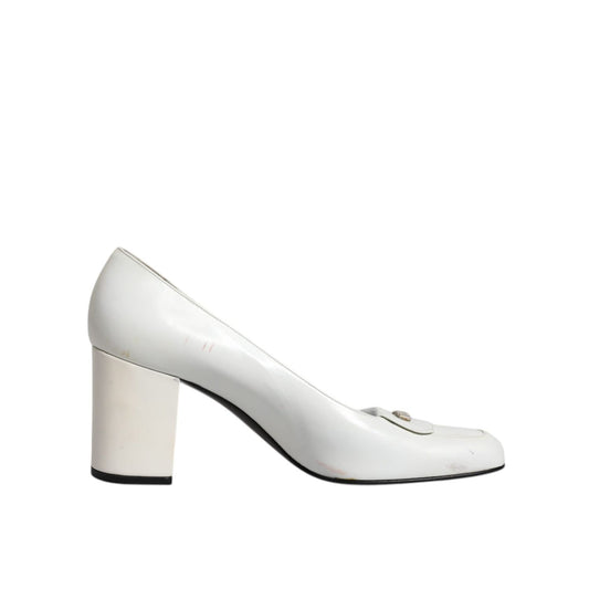 Dolce & Gabbana White Leather Block Heels Pumps Shoes LA12210-40
