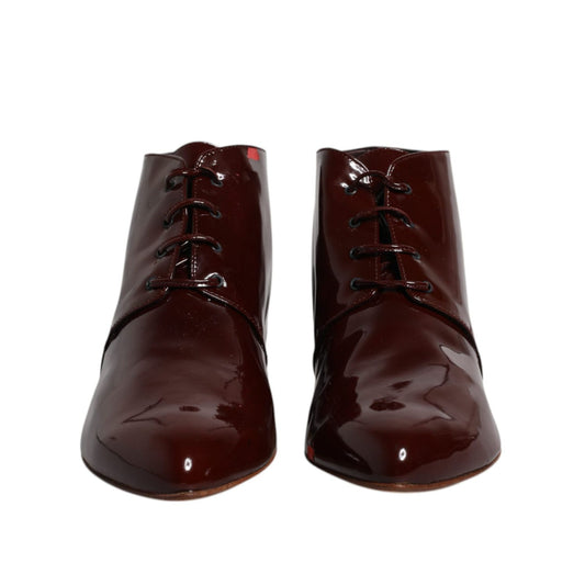 Dolce & Gabbana Maroon Leather Lace Up Ankle Boots Shoes LA12212-39