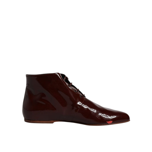 Dolce & Gabbana Maroon Leather Lace Up Ankle Boots Shoes LA12212-39