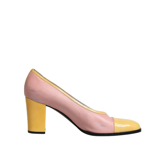 Dolce & Gabbana Pink Yellow Leather Block Heels Pumps Shoes LA12213-39