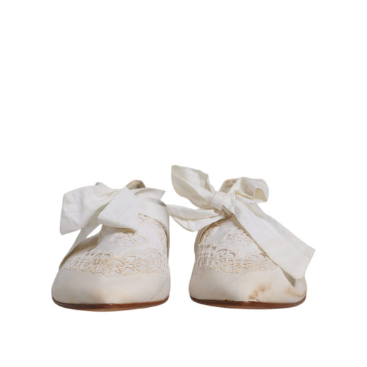 Dolce & Gabbana White Ribbon Fabric Ballerina Flats Shoes LA12214-40