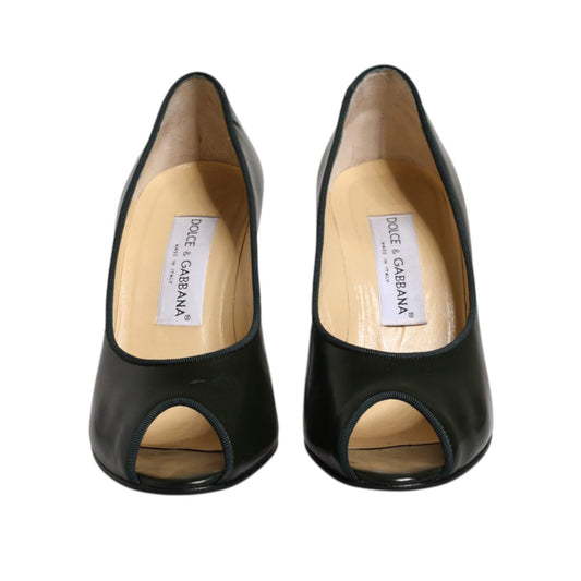 Dolce & Gabbana Green Leather Peep Toe Heels Pumps Shoes LA12220-39
