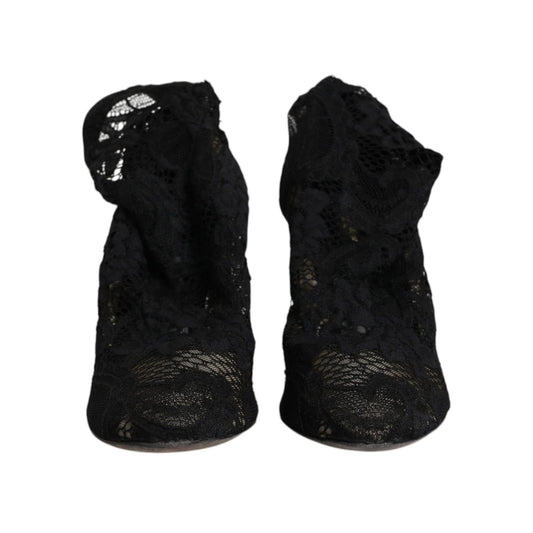 Dolce & Gabbana Black Lace Stretch Heels Mid Calf Boots Shoes LA12226-38
