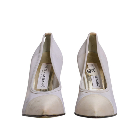 Dolce & Gabbana White Beige Leather High Heels Pumps Shoes LA12230-39
