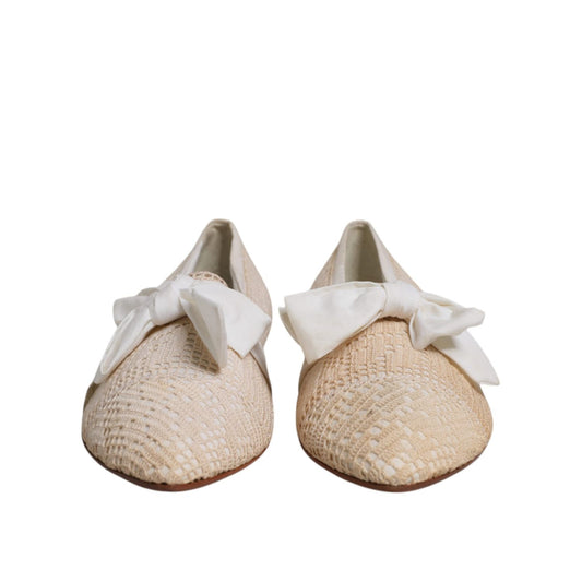 Dolce & Gabbana Beige Ribbon Fabric Ballerina Flats Shoes LA12231-39