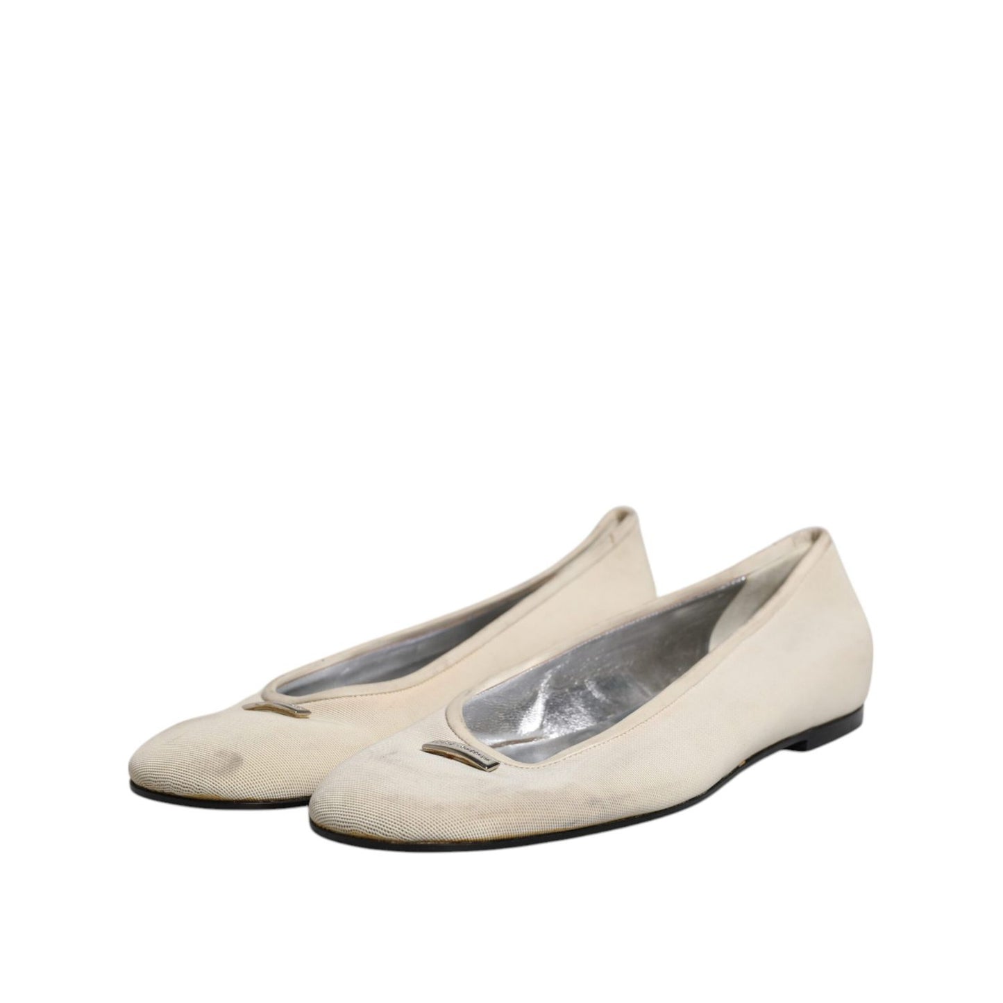 Dolce & Gabbana Beige Fabric Slip On Ballerina Flats Shoes
