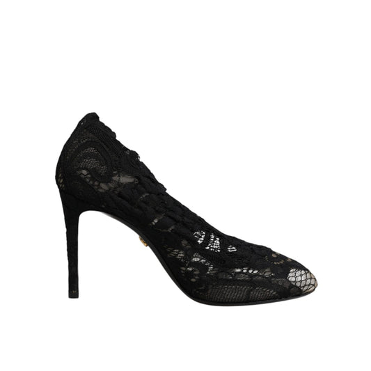 Dolce & Gabbana Black Lace Stretch Heels Mid Calf Boots Shoes LA12237-37.5