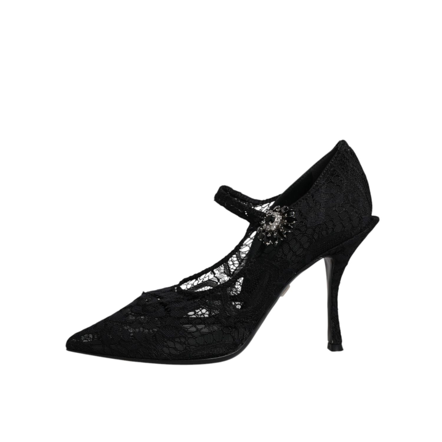 Dolce & Gabbana Black Lace Crystals Mary Jane Pumps Shoes