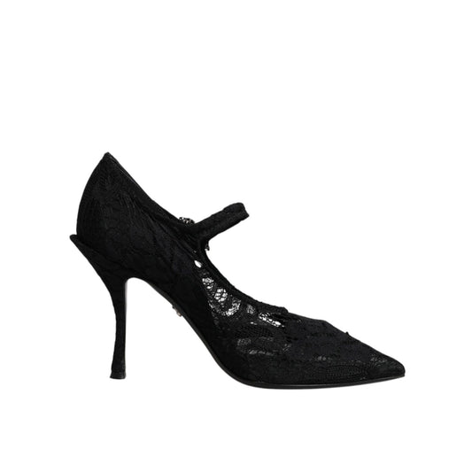 Dolce & Gabbana Black Lace Crystals Mary Jane Pumps Shoes LA12249-36