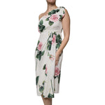 Dolce & Gabbana White Floral Silk One Shoulder Midi Dress DR81492-48