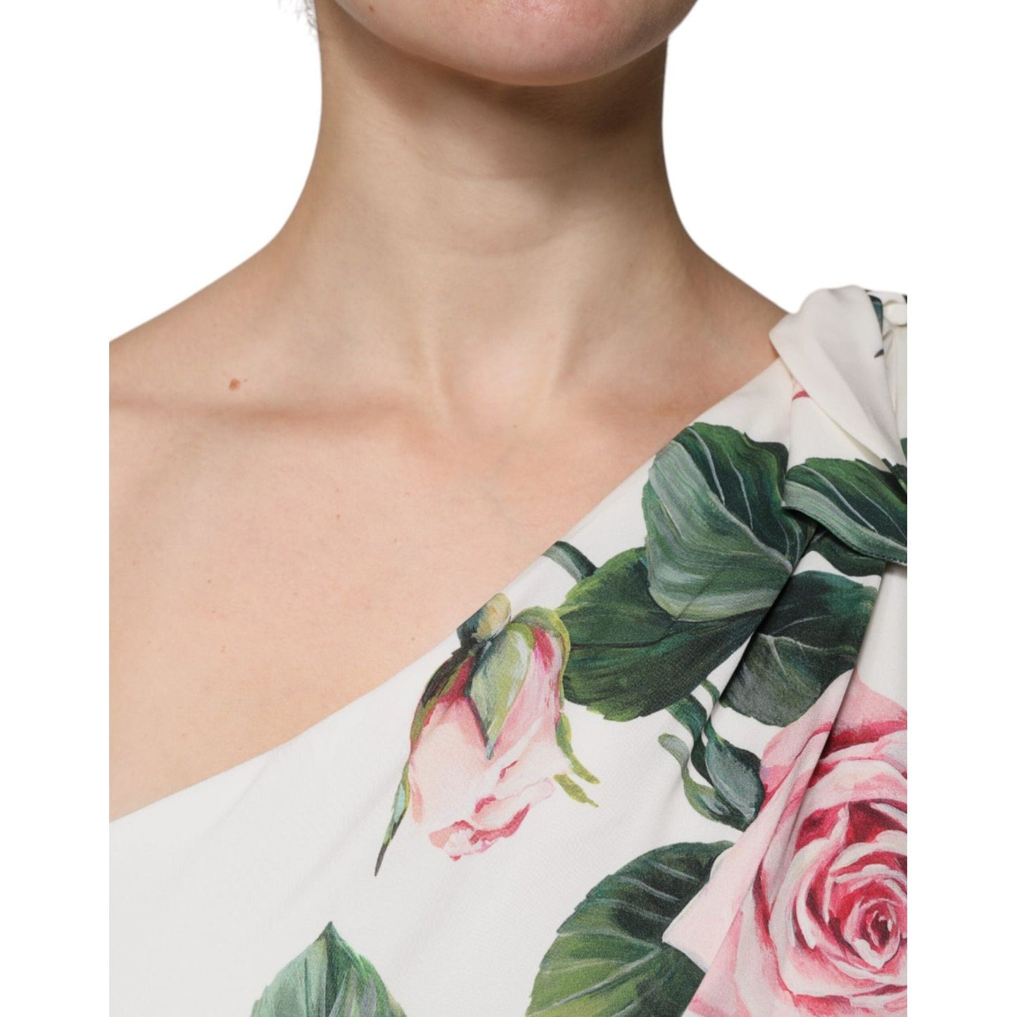 Dolce & Gabbana White Floral Silk One Shoulder Midi Dress DR81492-48