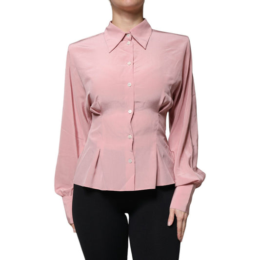 Dolce & Gabbana Pink Cotton Long Sleeves Collared Blouse Top TSH86826-40