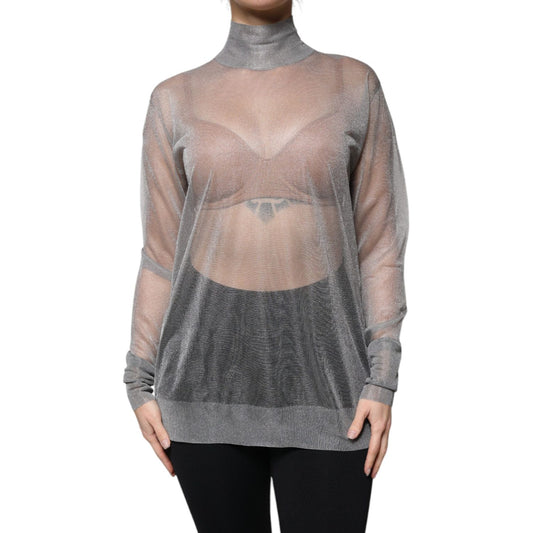 Dolce & Gabbana Grey Mesh Turtleneck Long Sleeve Blouse Top TSH86839-42