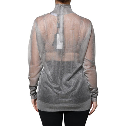 Dolce & Gabbana Grey Mesh Turtleneck Long Sleeve Blouse Top