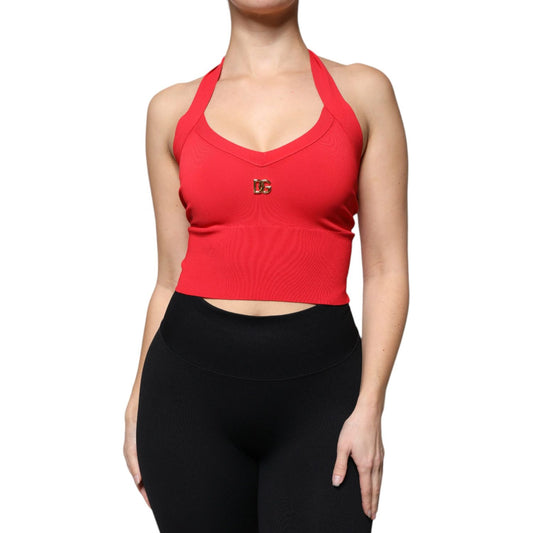Dolce & Gabbana Red Viscose Sleeveless Halter Cropped Tank Top TSH86842-38