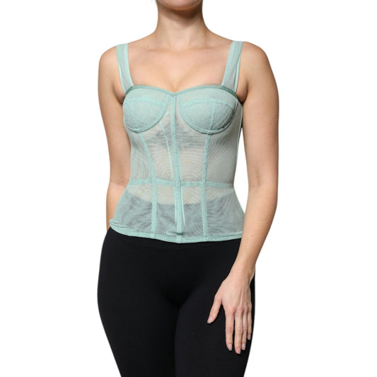 Dolce & Gabbana Green Cotton Bustier Corset Sleeveless Top TSH86843-38