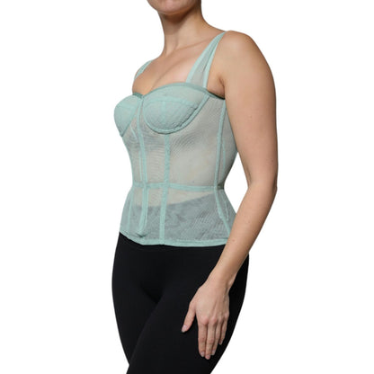 Dolce & Gabbana Green Cotton Bustier Corset Sleeveless Top