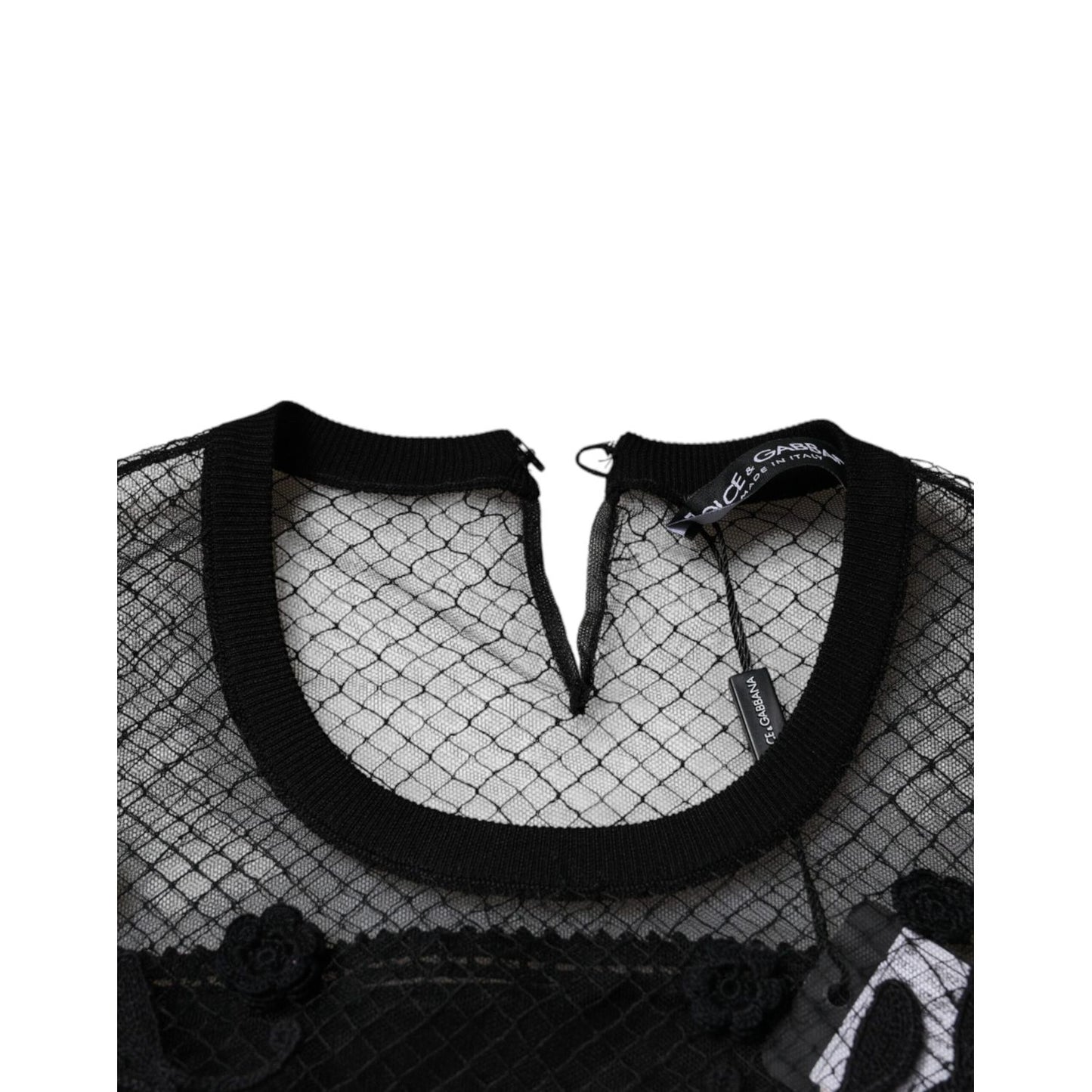 Dolce & Gabbana Black Floral Lace Short Sleeves Blouse Top