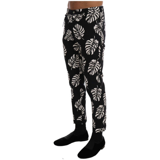 Dolce & Gabbana White Black Leaf Cotton Stretch Slim Pants PAN60812-6