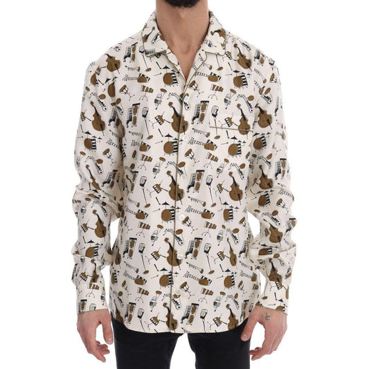 Dolce & Gabbana White Silk JAZZ Motive Print Shirt TSH1815-38