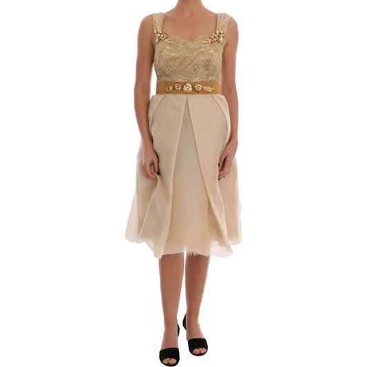 Dolce & Gabbana Gold Silk Crystal Embellished Dress DR1364-1