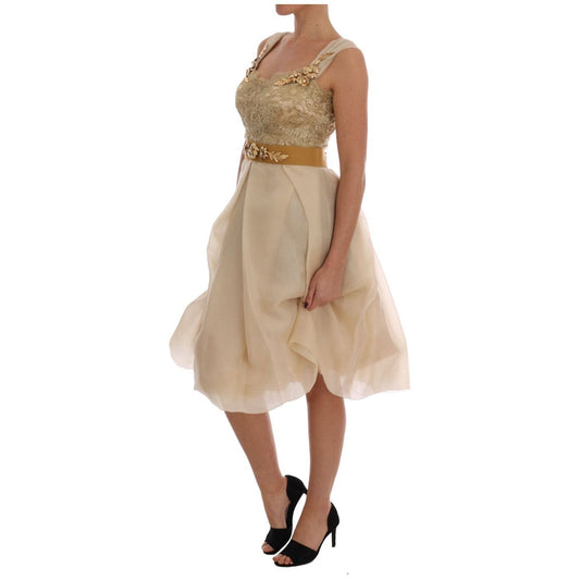 Dolce & Gabbana Gold Silk Crystal Embellished Dress DR1364-1