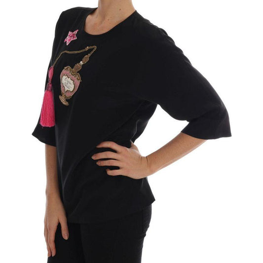 Dolce & Gabbana Black Silk Fairy Tale Top Crystal Blouse TSH1742-5