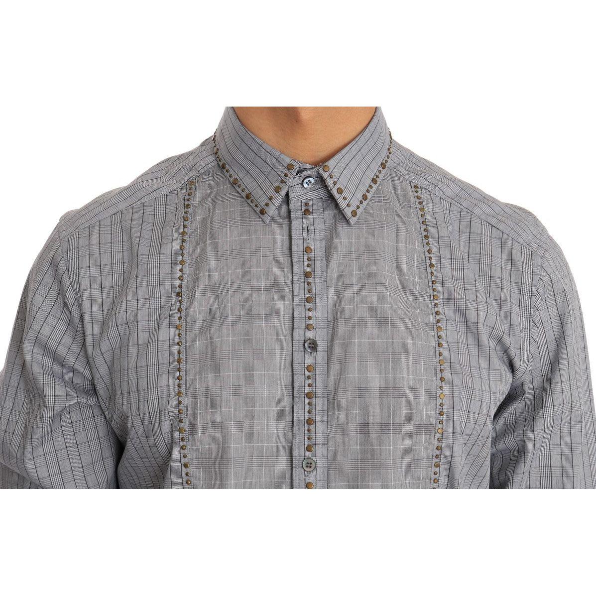 Dolce & Gabbana Gray Check GOLD Cotton Slim Fit Shirt TSH1988-1