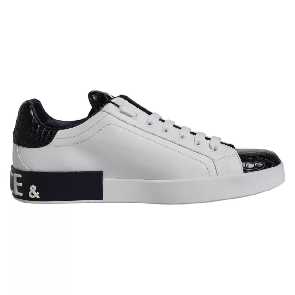 Dolce & Gabbana White Leather Logo Portofino Sneaker Shoes MV6516-43