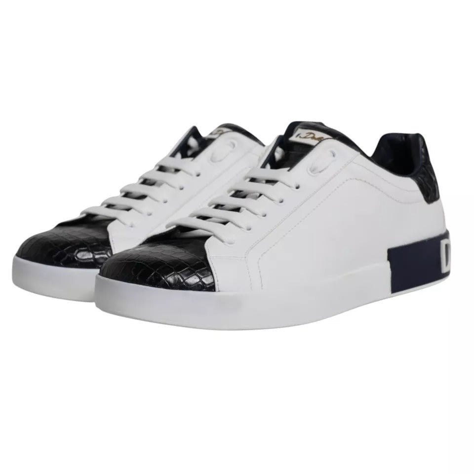 Dolce & Gabbana White Leather Logo Portofino Sneaker Shoes MV6516-43