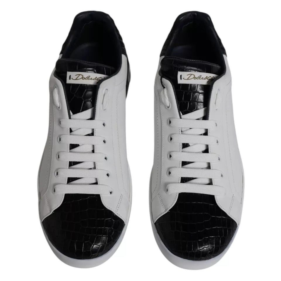 Dolce & Gabbana White Leather Logo Portofino Sneaker Shoes MV6516-43
