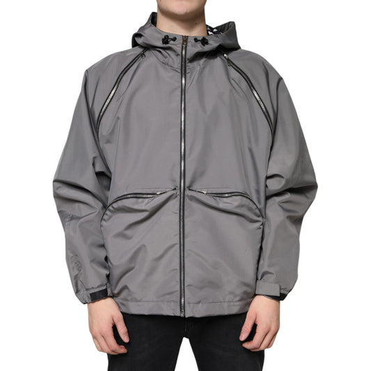 Dolce & Gabbana Gray Polyester Hooded Men Full Zip Jacket JKT3788-48
