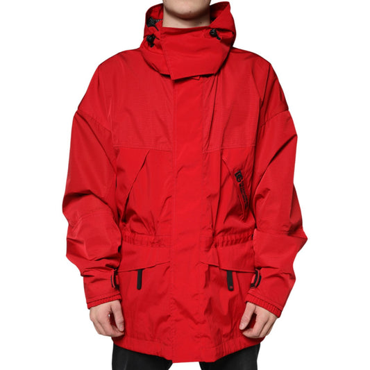 Dolce & Gabbana Red Nylon Hooded Men Full Zip Parka Jacket TSH3789-58
