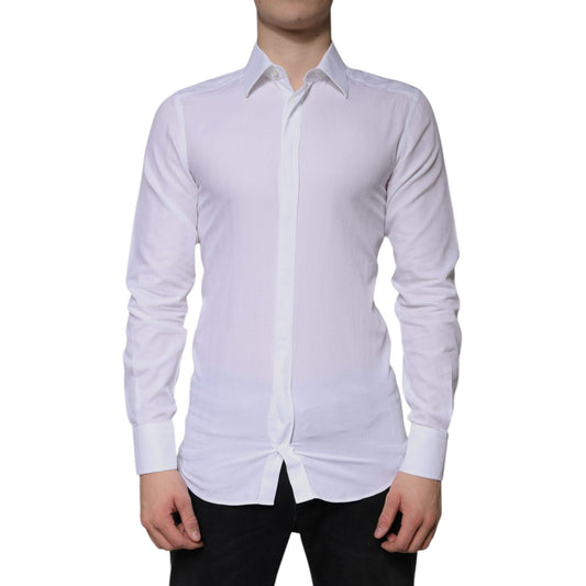 Dolce & Gabbana White Cotton Formal Men GOLD Dress Shirt TSH86353-38