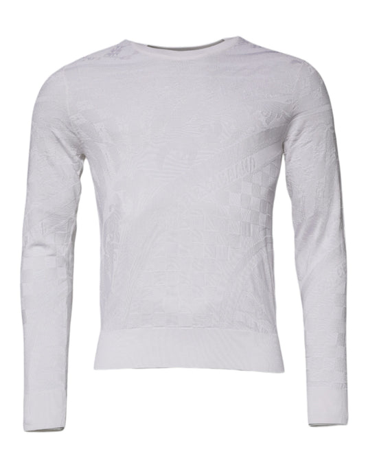 Dolce & Gabbana White Silk Crew Neck Men Pullover Sweater TSH87543-46