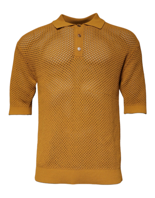 Dolce & Gabbana Brown Perforated Collared Short Sleeves T-shirt TSH87570-48