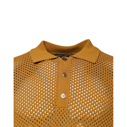 Dolce & Gabbana Brown Perforated Collared Short Sleeves T-shirt