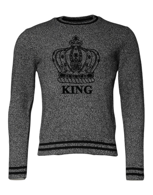 Dolce & Gabbana Gray Crown King Cashmere Pullover Sweater TSH87573-46