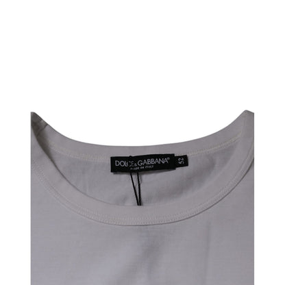 Dolce & Gabbana White Logo Embossed Cotton Crewneck T-shirt