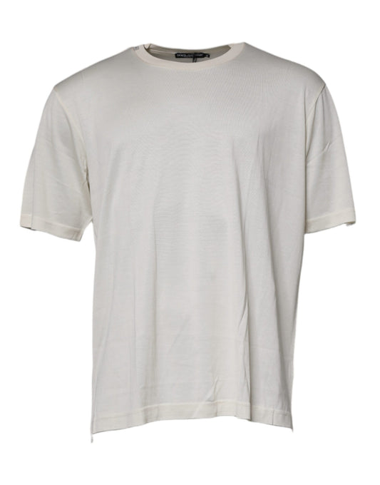 Dolce & Gabbana Off White Silk CrewNeck Short Sleeve T-shirt TSH87254-54