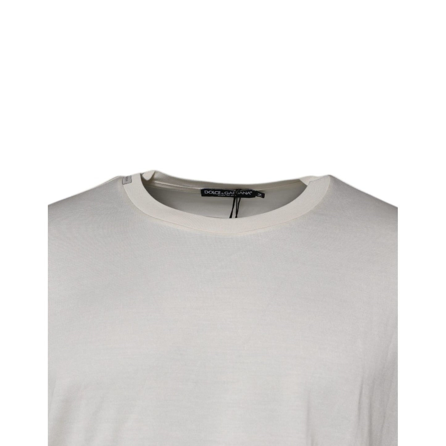 Dolce & Gabbana Off White Silk CrewNeck Short Sleeve T-shirt
