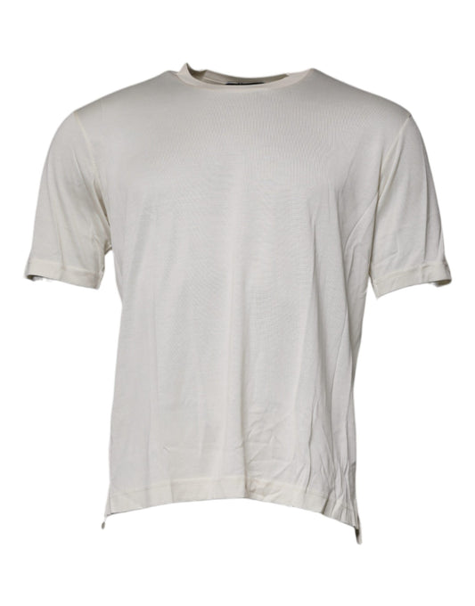 Dolce & Gabbana Off White Silk Crew Neck Short Sleeve T-shirt TSH87255-48