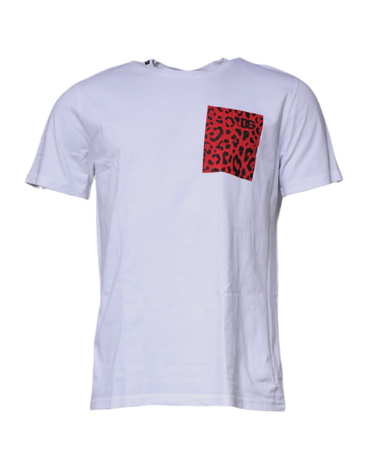 Dolce & Gabbana White Red Leopard Cotton Crew Neck T-shirt TSH87368-50