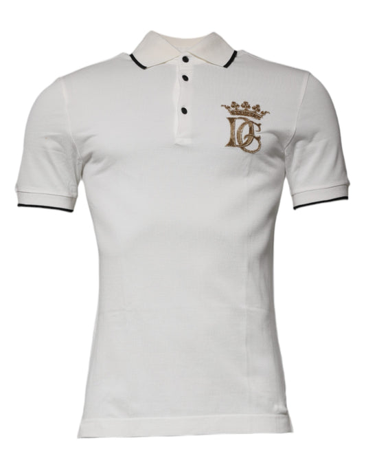 Dolce & Gabbana Off White Crown Cotton Collared Polo T-shirt TSH87424-44